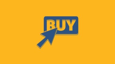 Mavi Satın Alma simgesi turuncu arkaplanda izole edildi. 4K Video hareketli grafik canlandırması.