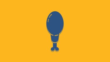 Blue Chicken leg icon isolated on orange background. Chicken drumstick. 4K Video motion graphic animation.