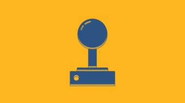 Atari makinesi simgesi için mavi Joystick turuncu arka planda izole edilmiş. Joystick oyun alanı. 4K Video hareketli grafik canlandırması.