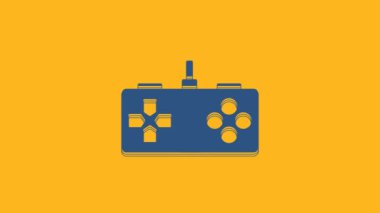 Blue Gamepad icon isolated on orange background. Game controller. 4K Video motion graphic animation.