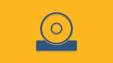 Mavi Otolaryngological baş yansıtıcı ikonu turuncu arka planda izole edildi. Hastaların kulak, boğaz ve burun muayenesi için ekipman. 4K Video hareketli grafik canlandırması.