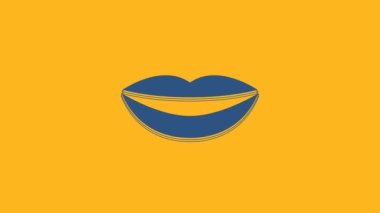 Blue Smiling lips icon isolated on orange background. Smile symbol. 4K Video motion graphic animation.