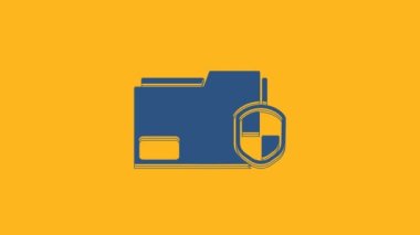 Blue Document folder protection concept icon isolated on orange background. Confidential information and privacy idea, guard, shield. 4K Video motion graphic animation.