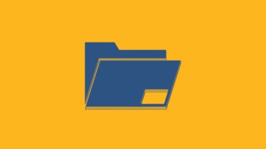 Mavi Belge dosya simgesi turuncu arkaplanda izole edildi. Muhasebe klasörü sembolü. Muhasebe yönetimi. 4K Video hareketli grafik canlandırması.