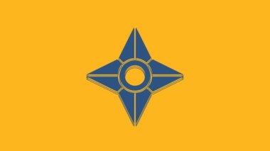 Blue Japanese ninja shuriken icon isolated on orange background. 4K Video motion graphic animation.