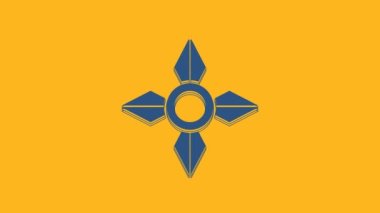 Mavi Japon ninja shuriken simgesi turuncu arka planda izole edildi. 4K Video hareketli grafik canlandırması.