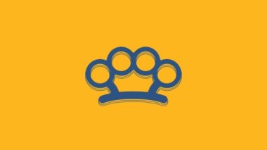 Blue Brass knuckles icon isolated on orange background. 4K Video motion graphic animation.