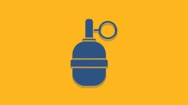 Blue Hand grenade icon isolated on orange background. Bomb explosion. 4K Video motion graphic animation.