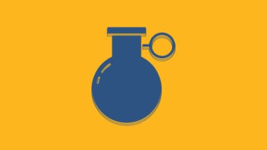 Blue Hand grenade icon isolated on orange background. Bomb explosion. 4K Video motion graphic animation.