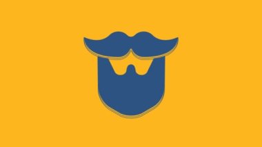 Blue Mustache and beard icon isolated on orange background. Barbershop symbol. Facial hair style. 4K Video motion graphic animation.