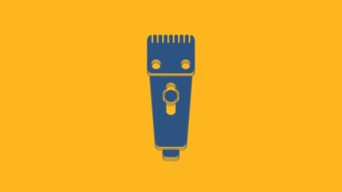 Blue Electrical hair clipper or shaver icon isolated on orange background. Barbershop symbol. 4K Video motion graphic animation.
