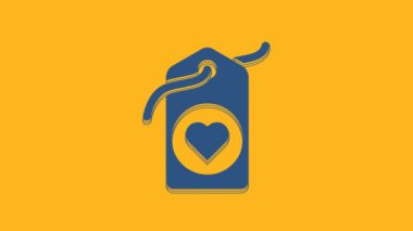 Blue Heart tag icon isolated on orange background. Love symbol. Valentine day symbol. 4K Video motion graphic animation.