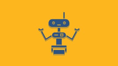 Blue Robot icon isolated on orange background. 4K Video motion graphic animation.
