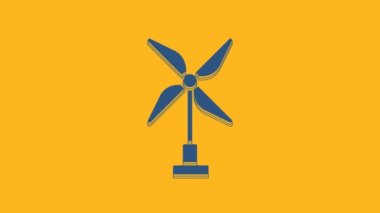 Blue Wind turbine icon isolated on orange background. Wind generator sign. Windmill for electric power production. 4K Video motion graphic animation.