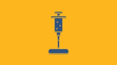 Blue Syringe icon isolated on orange background. Syringe for vaccine, vaccination, injection, flu shot. Medical equipment. 4K Video motion graphic animation.