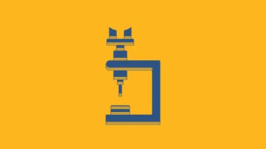 Blue Microscope icon isolated on orange background. Chemistry, pharmaceutical instrument, microbiology magnifying tool. 4K Video motion graphic animation.