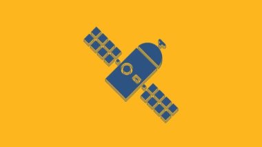 Blue Satellite icon isolated on orange background. 4K Video motion graphic animation.