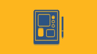 Mavi Grafik tablet simgesi turuncu arkaplanda izole edildi. 4K Video hareketli grafik canlandırması.