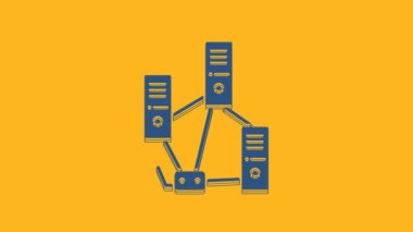Mavi Bilgisayar ağı simgesi turuncu arkaplanda izole edildi. Laptop ağı. İnternet bağlantısı. 4K Video hareketli grafik canlandırması.