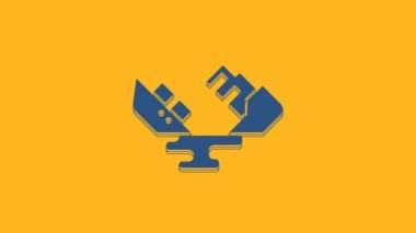 Blue Wrecked oil tanker ship icon isolated on orange background. Oil spill accident. Crash tanker. Pollution Environment concept. 4K Video motion graphic animation.