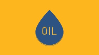 Blue Oil drop icon isolated on orange background. 4K Video motion graphic animation.