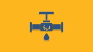Blue Broken metal pipe with leaking water icon isolated on orange background. 4K Video motion graphic animation.