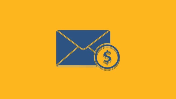 Blauer Umschlag Mit Münzdollar Symbol Auf Orangefarbenem Hintergrund Gehaltserhöhung Gehaltsabrechnung — Stockvideo