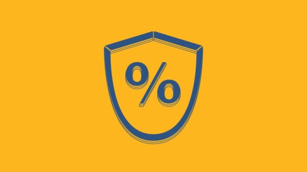 Ikona Blue Loan Procent Izolované Oranžovém Pozadí Ochranný Štít Symbol — Stock video