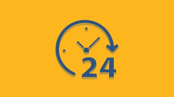 Niebieski Zegar Godziny Ikona Izolowane Pomarańczowym Tle Cały Dzień Cykliczna — Wideo stockowe