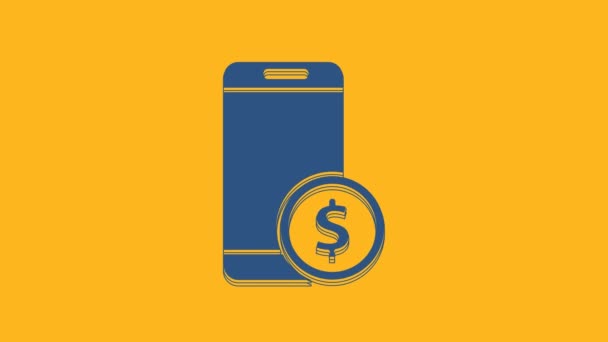 Blauwe Smartphone Met Dollarsymbool Geïsoleerd Oranje Achtergrond Online Winkelen Concept — Stockvideo