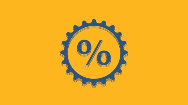 Blue Discount Icono Etiqueta Por Ciento Aislado Sobre Fondo Naranja — Vídeos de Stock