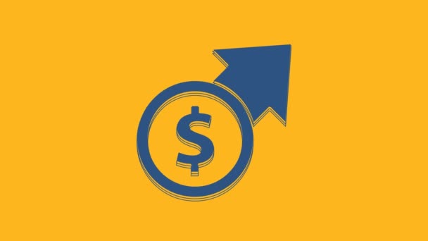 Blue Financial Growth Coin Icon Isolated Orange Background Increasing Revenue — Video