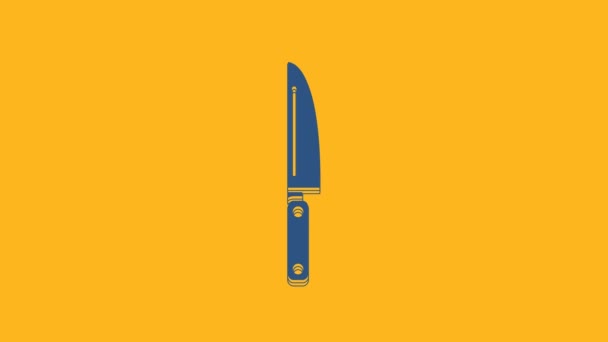 Blå Kniv Ikon Isoleret Orange Baggrund Bestik Symbol Video Bevægelse – Stock-video
