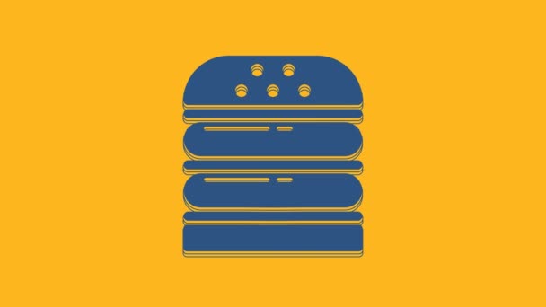 Blue Burger Icon Isolated Orange Background Hamburger Icon Cheeseburger Sandwich — Video Stock