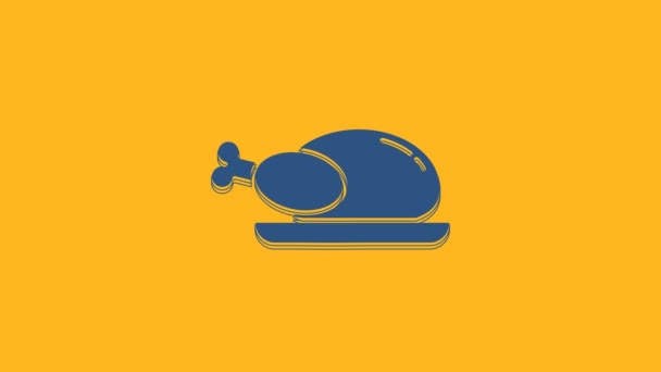 Blue Roasted Turkey Chicken Icon Isolated Orange Background Video Motion — Stok video