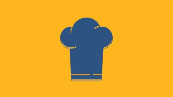 Blue Chef Hat Icon Isolated Orange Background Cooking Symbol Cooks — ストック動画