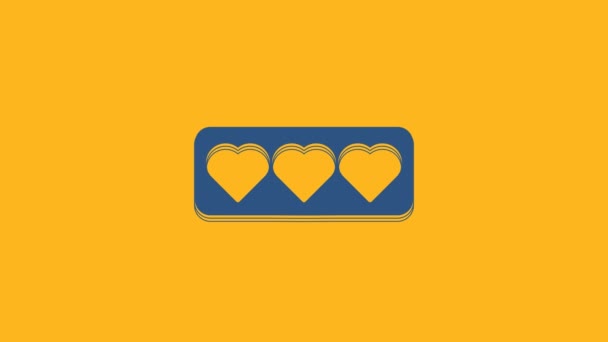 Синий Лайк Значок Сердца Изолированы Оранжевом Фоне Знак Контруведомления Следуйте — стоковое видео