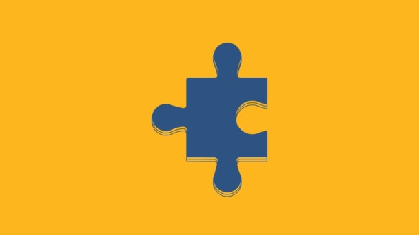 Niebieski Kawałek Ikony Puzzle Izolowane Pomarańczowym Tle Nowoczesne Mieszkanie Biznes — Wideo stockowe
