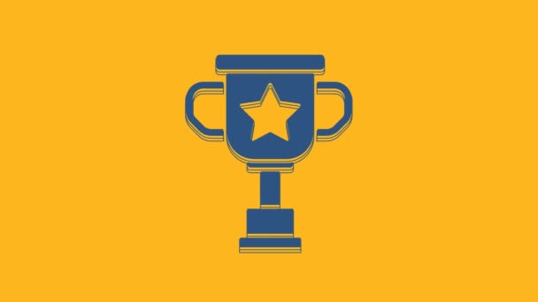 Blue Award Cup Icoon Geïsoleerd Oranje Achtergrond Winnaar Trofee Symbool — Stockvideo