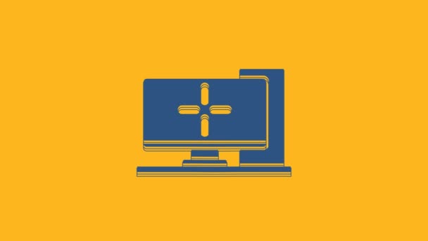 Blaues Computerbildschirm Symbol Isoliert Auf Orangefarbenem Hintergrund Komponenten Zeichen Video — Stockvideo