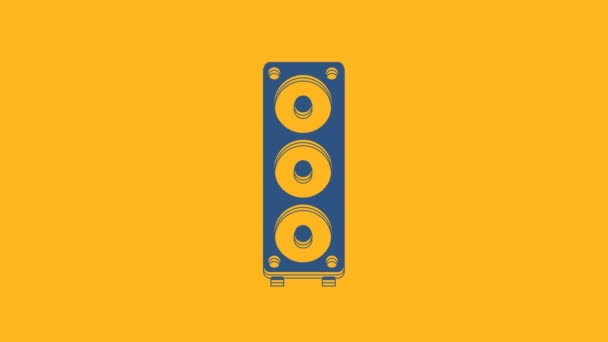 Μπλε Στερεοφωνικό Εικονίδιο Ηχείου Απομονωμένο Πορτοκαλί Φόντο Ηχεία Ηχοσυστήματος Εικονίδιο — Αρχείο Βίντεο