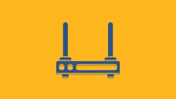 Синій Router Символ Сигналу Ізольований Помаранчевому Тлі Бездротовий Модемний Роутер — стокове відео
