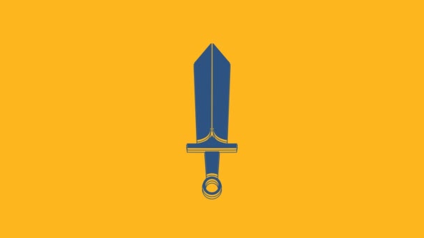 Blue Sword Game Icon Isolated Orange Background Video Motion Graphic — Stock Video