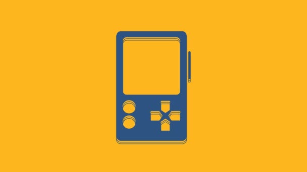 Blue Portable Иконка Игровой Приставки Изолированы Оранжевом Фоне Знак Геймпада — стоковое видео