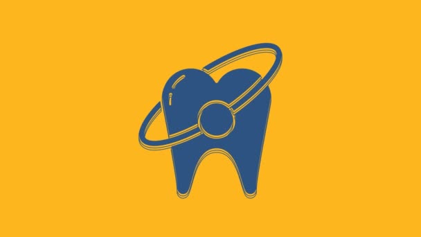 Ícone Conceito Clareamento Dental Azul Isolado Fundo Laranja Símbolo Dente — Vídeo de Stock