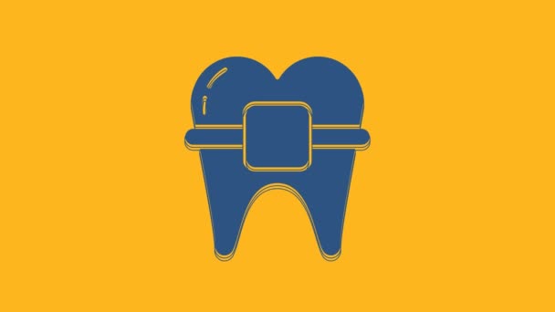 Dents Bleues Avec Des Accolades Icône Isolée Sur Fond Orange — Video