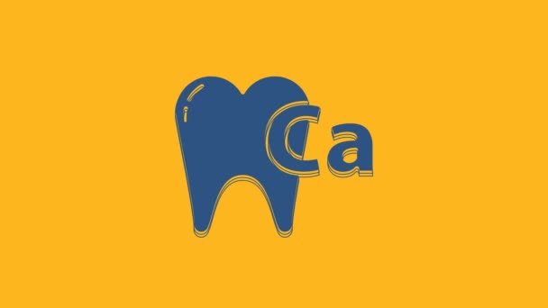 オレンジ色の背景に隔離された歯のアイコンのための青カルシウム 歯科クリニックや歯科医療センターの歯のシンボル 4Kビデオモーショングラフィックアニメーション — ストック動画