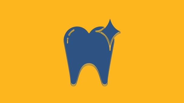 Icono Del Concepto Blanqueamiento Dental Azul Aislado Sobre Fondo Naranja — Vídeos de Stock