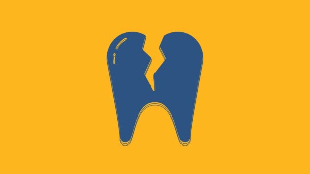蓝色断牙图标孤立在橙色背景 牙齿问题图标 牙科护理的象征 4K视频运动图形动画 — 图库视频影像