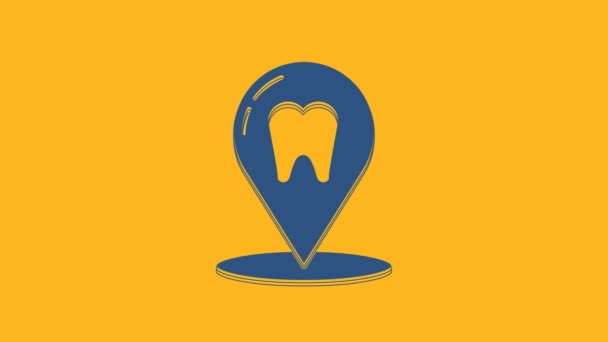 蓝色牙科诊所的位置图标孤立在橙色背景 4K视频运动图形动画 — 图库视频影像